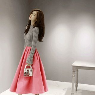 partysu Contrast-Trim Wool Blend Skirt