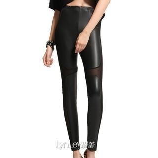 Lynley Faux-Leather Mesh-Panel Leggings
