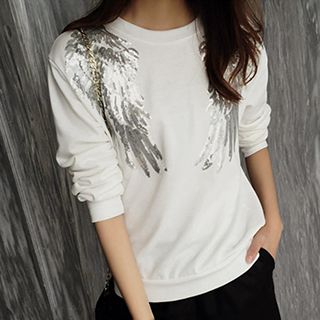 Bloombloom Sequined Wing Pattern Pullover