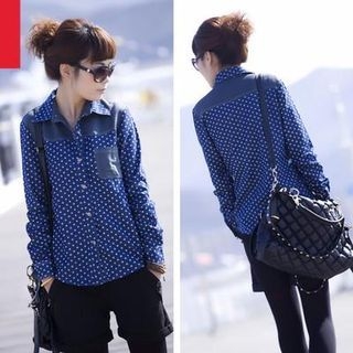 Hermina Faux Leather Panel Dotted Shirt