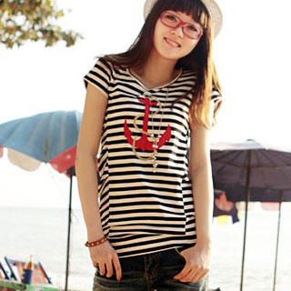 "Anchor" Appliqu  Striped Top
