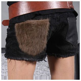 Oaksa Distressed Furry Panel Denim Shorts