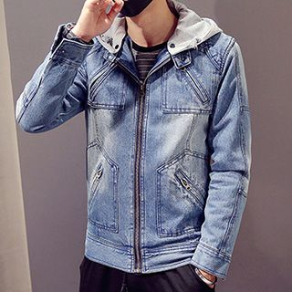 maxhomme Hooded Washed Denim Jacket