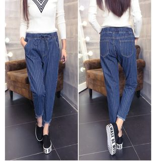 Sienne Drawstring Striped Straight Fit Jeans