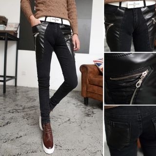 Bay Go Mall Faux Leather Panel Skinny Pants