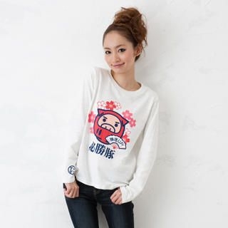 Long-Sleeve Print T-Shirt - Daruma Pig for Victory Off-White - One Size