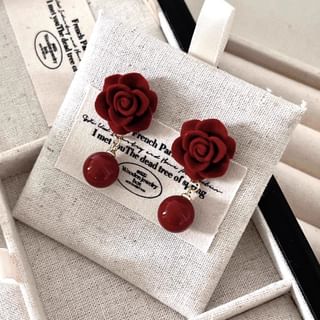 Rose Drop Earring 1 Pair - Wine Red - One Size