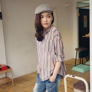 Tokyo Fashion Tab-Sleeve Striped Shirt
