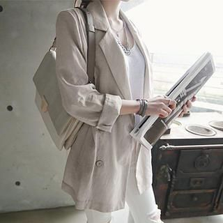 NANING9 Double-Breasted Linen Blend Jacket