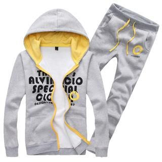 Alvicio Set: Contrast Lettering Hooded Jacket + Sweatpants