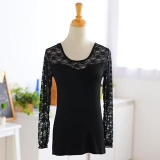 59 Seconds Lace Panel Long-Sleeve Top