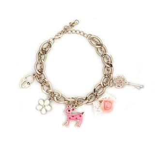 MBLife.com The Happiness Collection - Happy Deer Bracelet with Five Charms Bracelet (Deer, Rose, Key, Lock & White Flower) (6.5