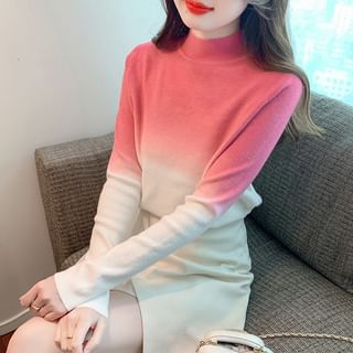 Long-Sleeve Mock Neck Gradient Knit Top