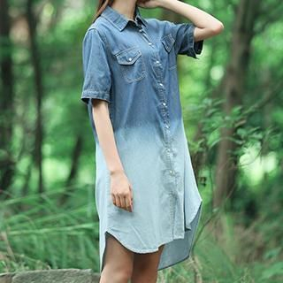 Romantica Short-Sleeve Gradient Denim Shirtdress