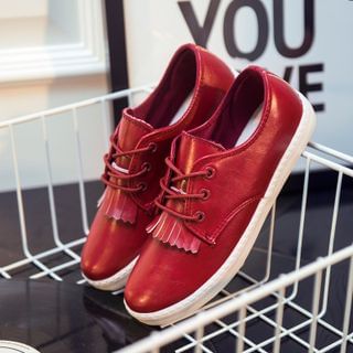 EUNICE Faux-Leather Fringed Lace-Up Sneakers