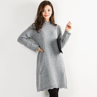 FASHION DIVA Scallop-Edge Wool Blend Knit Dress
