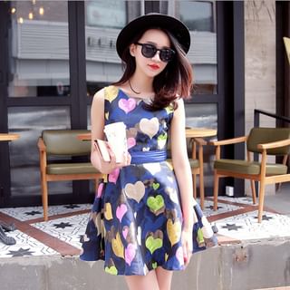 SUYISODA Sleeveless Heart Print Dress