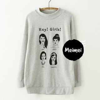 Meimei Mock-Neck Girl Print Sweatshirt