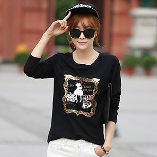 Pomelo Round-Neck Sequined Print T-Shirt