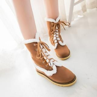 Pangmama Fleece-Trim Lace-Up Snow Boots