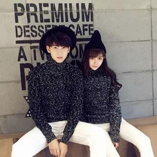 Simpair Couples Polka Dot Hedging High Collar Sweater