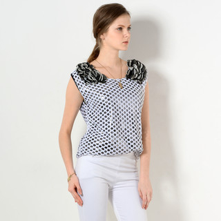 YesStyle Z Sleeveless Petal-Accent Mesh Overlay Lamé Top White - One Size