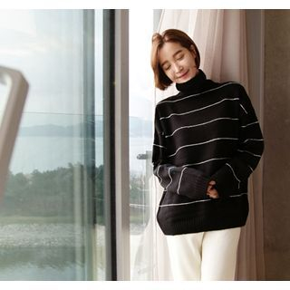 ssongbyssong Turtle-Neck Striped Knit Top