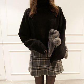 NIPONJJUYA Turtle-Neck Drop-Shoulder Sweater