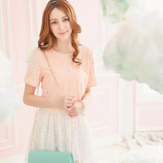 Tokyo Fashion Floral Tulle Short-Sleeve Beaded Top