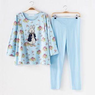 Mamaladies Pajama Set: Printed Applique Top + Pants