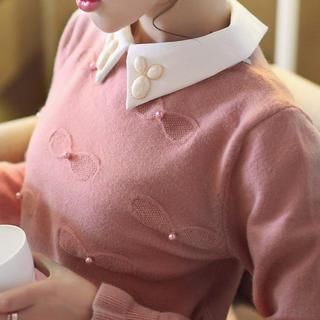 anzoveve Embellished Collar Beaded Sweater