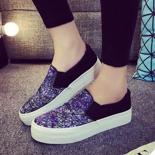 Solejoy Printed Canvas Platform Slip-Ons