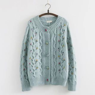 Moricode Embroidered Cable Knit Cardigan