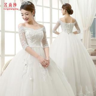 MSSBridal Off-Shoulder Lace Maternity Wedding Ball Gown