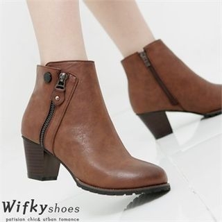 Wifky Zip-Up Chunky-Heel Ankle Boots