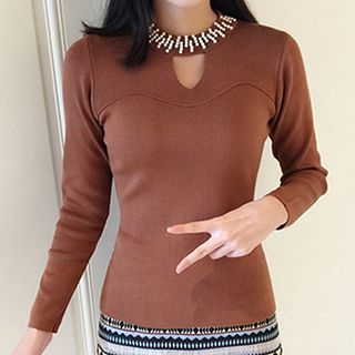 Honey House Cutout Embellished Knit Top