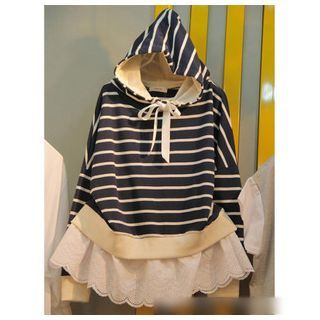 Ashlee Inset Lace Striped Hoodie