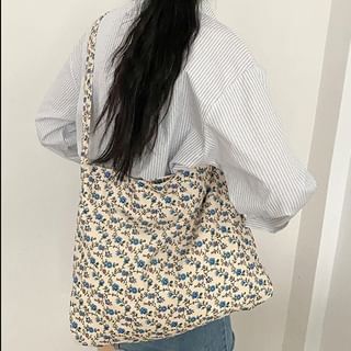 Floral Print Corduroy Tote Bag