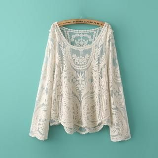 Ainvyi Embroidered Long-Sleeve Sheer Top