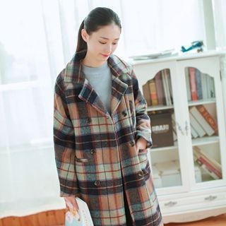 tete Double-Breasted Plaid Coat