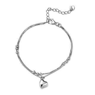 MBLife.com 925 Sterling Silver Double Chain Dangle Heart Charm Bracelet, Women Jewelry Gift