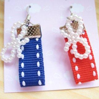 Fit-to-Kill Hand made Red and Blue cottons with ribbons earrings