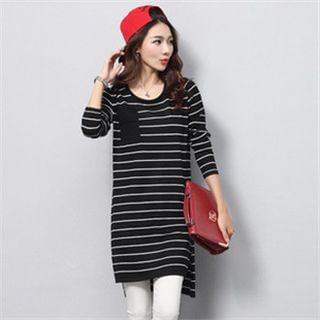 AiSun Stripe Long-Sleeve Knit Dress