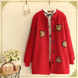 Fairyland Bear Appliqu  Single-Breasted Coat