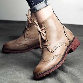 MIAOLV Wingtip Lace Up Short Boots