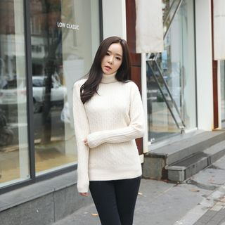 Envy Look Turtle-Neck Cable-Knit Top