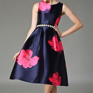 Emeline Flower Print Sleeveless A-Line Dress