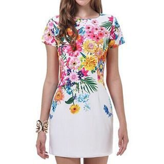joELLE Flower Print Short-Sleeve Dress