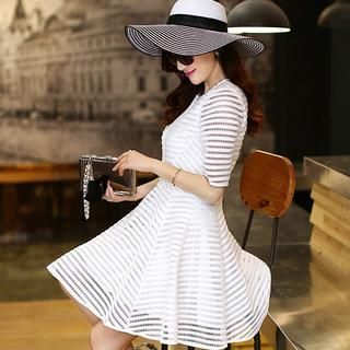 Romantica Elbow-Sleeve Stripe Dress