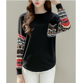 Dowisi Long-Sleeve Patterned Panel T-Shirt